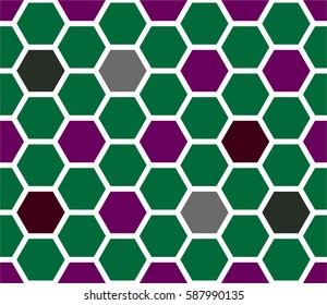 Seamless pattern for fabric. Print of hexagons. Green and brown cell. Vector illustration.