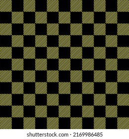 Seamless pattern fabric tartan plaid diagonal black and yellow wool checker print abstract background vector illustration