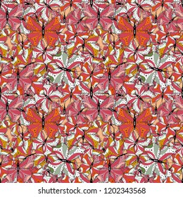 Seamless pattern. Pattern for fabric, textile, print and invitation. Vector. Beauty in Nature. Beautiful butterfly flying on pink, white and black background.