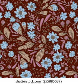 Seamless Pattern Fabric Textile Vintage Illustration NAture Floral Flower