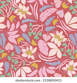 Seamless Pattern Fabric Textile Vintage Illustration NAture Floral Flower