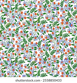 Seamless Pattern Fabric Textile Vintage Illustration NAture Floral Flower