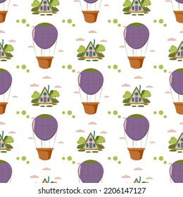 seamless pattern fabulous balloon and houses
