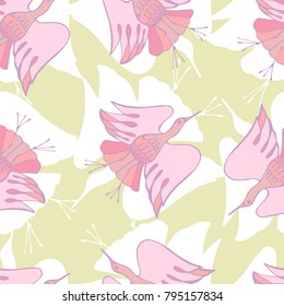 Seamless pattern with fabulous birds. 
Can be used for printing on paper, stickers, badges, bijouterie, in textiles.