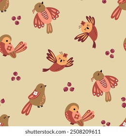 Seamless pattern with fabulous birds. Design for fabric, textiles, wallpaper, packaging	