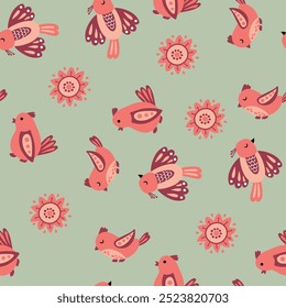 Seamless pattern with fabulous birds and flowers. Design for fabric, textiles, wallpaper, packaging	