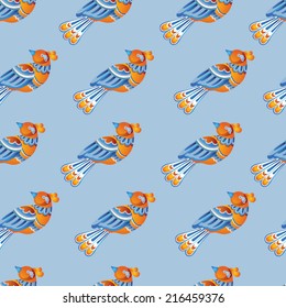 seamless pattern with fabulous birds on a blue background