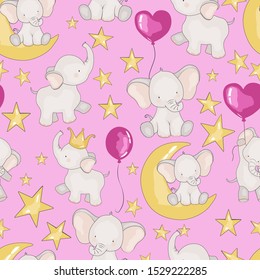 seamless pattern with fabulous elephants, wallpaper for baby