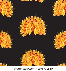 Seamless pattern of fabulous gold peacocks