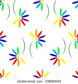 Seamless pattern with a fabulous seven-colored flower