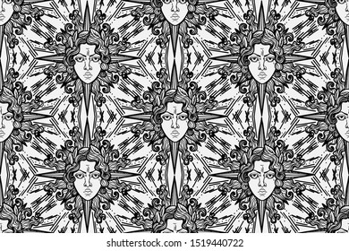 seamless pattern face of greek goddess