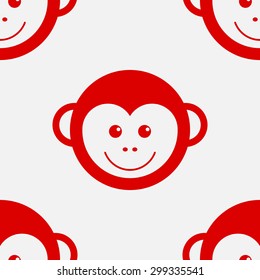 Seamless pattern face monkeys. Happy New Year red monkey. Chinese monkey 