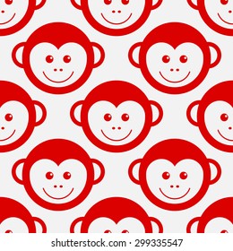 Seamless pattern face monkeys. Happy New Year red monkey.