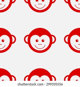 Seamless pattern face monkeys. Happy New Year red monkey.