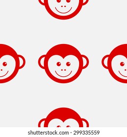 Seamless pattern face monkeys. Happy New Year red monkey.Chinese; monkey; Chinese; new year