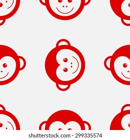 Seamless pattern face monkeys. Happy New Year red monkey.Chinese; monkey; Chinese; new year