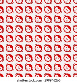 Seamless pattern face monkeys. Happy New Year red monkey.Chinese; monkey; Chinese; new year