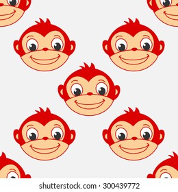 Seamless pattern face monkeys. Happy New Year red monkey.