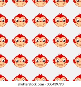 Seamless pattern face monkeys. Happy New Year red monkey.Chinese; monkey; Chinese; new year