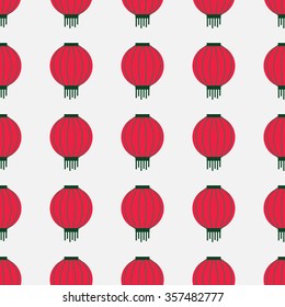 Seamless pattern face monkeys. Happy New Year red monkey. Chinese New Year.  Chinese Lantern. Geometric pattern