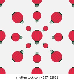 Seamless pattern face monkeys. Happy New Year red monkey. Chinese New Year.  Chinese Lantern. Geometric pattern
