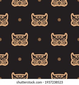 Seamless pattern with the face of an Owl. Good covers, fabrics, postcards and printing. Vector illustration.
