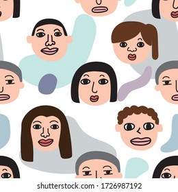 Seamless pattern of  face people doodle.Cartoon.Kawaii.Abstract background.Image for banner,wallpaper.Vector.Illustration. - Shutterstock ID 1726987192