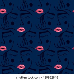 Seamless pattern with face of woman. Vector illustration fashion pattern