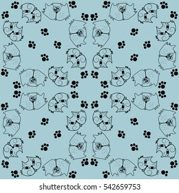 seamless pattern from faces of abstract decorative cartoon funny cats and traces