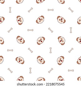 Seamless pattern with faces cartoon shih tzu and dog bones. Vector illustration on white background