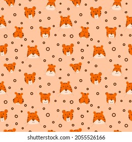Seamless pattern with faces of Chinese tigers