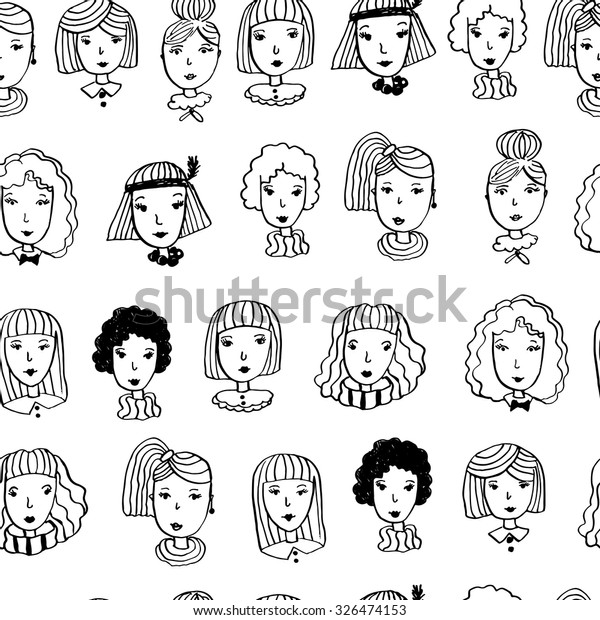 Seamless Pattern Faces Cute Girls Drawn Stock Vector (Royalty Free ...