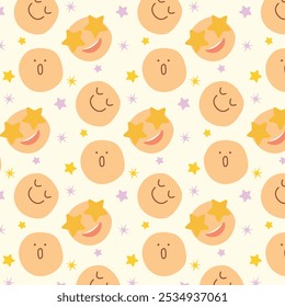 Seamless pattern with faces Emoticons. Emoticon smile and happy background. 