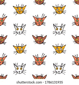 Seamless pattern of faces various funny kittens