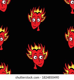 Seamless pattern of faces of young cartoon devils