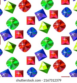Seamless pattern of faceted crystal elements on an isolated background