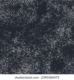 Nahtloses Muster mit verblasenem Geflecht. Abstrakte Wiederholung der Textur, Grunge-Druck mit gebrochenem Maschen, Farbaufdruck auf schwarzem Hintergrund. Dunkles Oberflächendesign, Vektorgrafik.