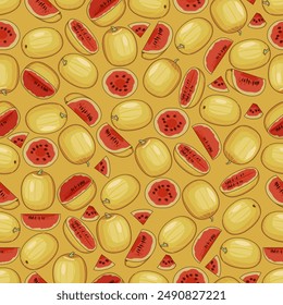 Seamless pattern with Faerie watermelon. Citrullus lanatus. Vegetables. Isolated vector illustration.