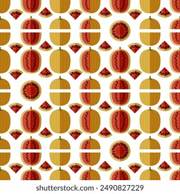 Seamless pattern with Faerie watermelon.Fruit and vegetables. Flat style. Isolated vector illustration.