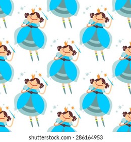 Seamless pattern with fairy on a white background.