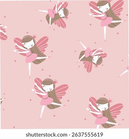 Seamless pattern fairy and stars on a colored background. Vector illustration for printing on fabric, packaging paper. Cute children's background.