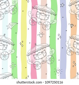 Seamless pattern with fairy tale carriage vector illustration