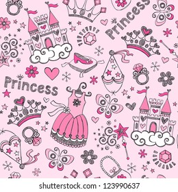 Seamless Pattern Fairy Tale Princess Tiara Crown Notebook Sketchy Doodle Design Elements Vector Design