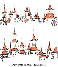  Seamless pattern with fairy tale town