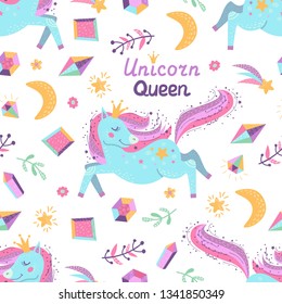 Seamless pattern with fairy unicorns