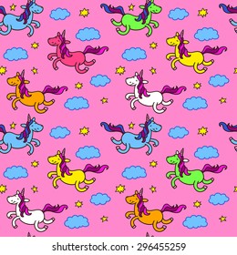 Seamless pattern with fairy unicorns 