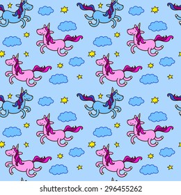 Seamless pattern with fairy unicorns 