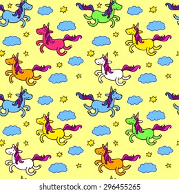 Seamless pattern with fairy unicorns 