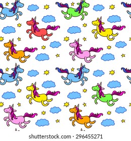 Seamless pattern with fairy unicorns 