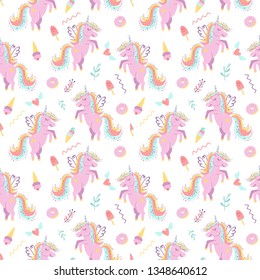 Seamless pattern with fairy unicorns. Vector illustration for your design